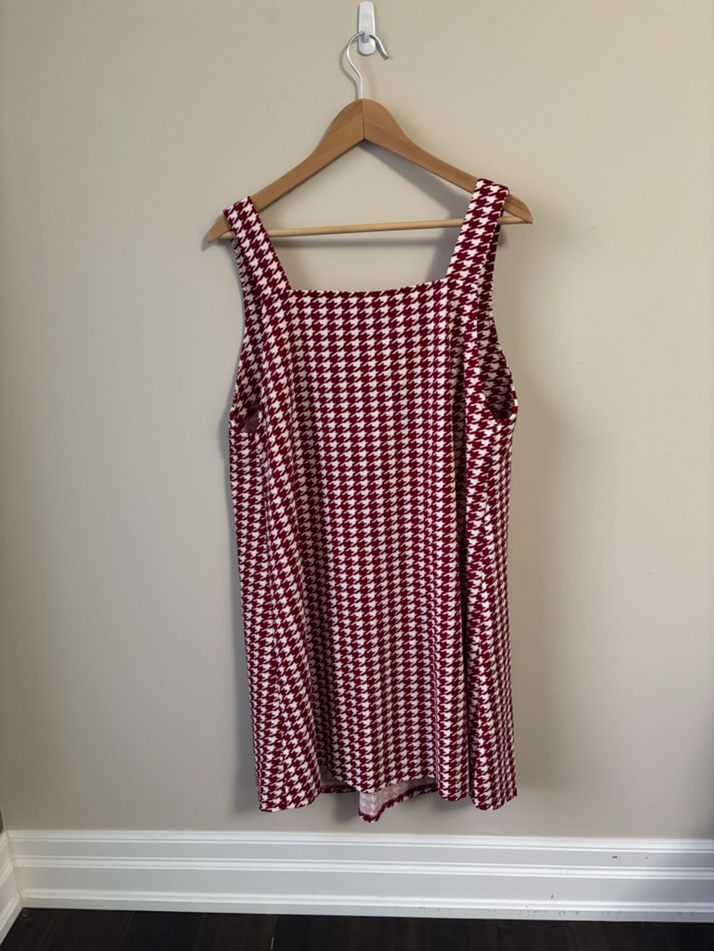 Curve Red & White Houndstooth Square Neck Mini Dress 0XL